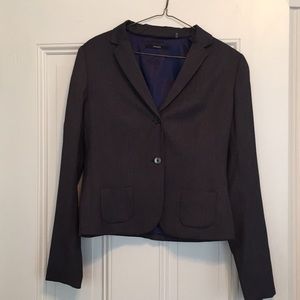 Tahari Size 8 Grey Blue Herringbone Blazer